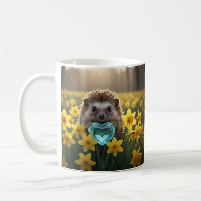 Taza De Café Cute March Hedgehog with Aquamarine Heart (Izquierda)