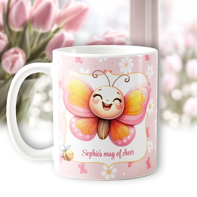 Taza De Café Cute Mariposa Rosa Floral Nombre Mug De Alegre (Cute Butterfly Pink Floral Name Mug Of Cheer)