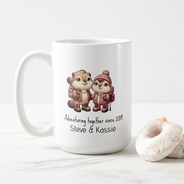 Taza De Café Cute Marmot Pareja Aventura Juntos Senderismo (Con donut)
