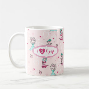 Taza De Café Cute me encanta el corazón rosado Verde azulado d