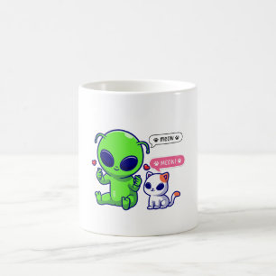 TAZA DE CAFÉ CUTE MEOW CAT CON ALIEN