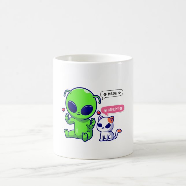 TAZA DE CAFÉ CUTE MEOW CAT CON ALIEN (Centro)