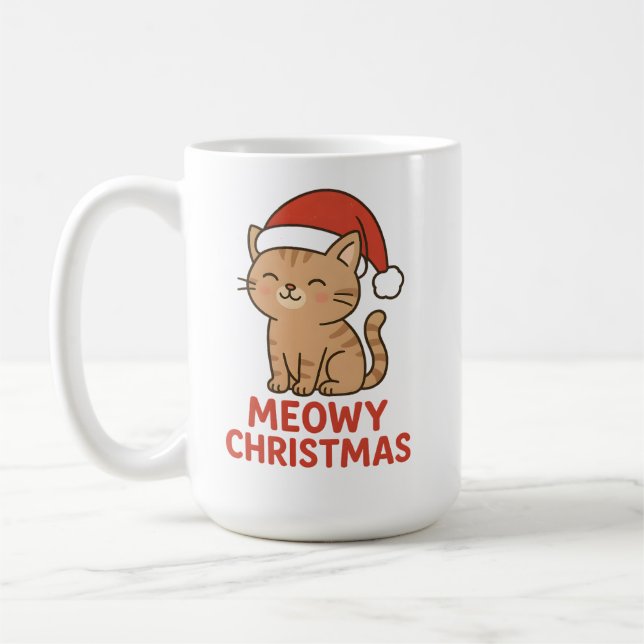 Taza De Café Cute Meowy Christmas Cat Santa Hat (Izquierda)