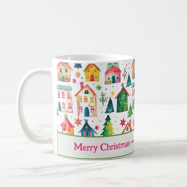 Taza De Café Cute Merry Christmas House Mug (Izquierda)