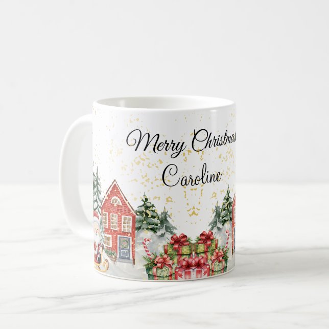 Taza De Café Cute Merry Christmas santa ilustracion personaliza (Anverso izquierdo)