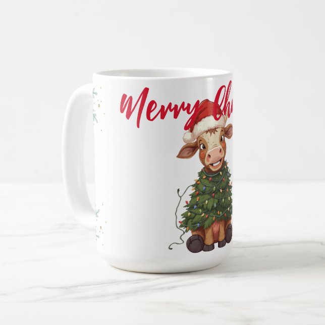 Taza De Café Cute merry Cow Christmas tree calf ox Xmas pattern (Anverso izquierdo)