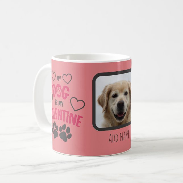 Taza De Café Cute Mi perro es mi San Valentín con foto y nombre (Anverso izquierdo)