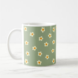 Taza De Café Cute moderna Daisies Patrón Verde