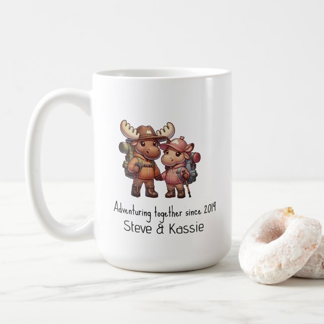 Taza De Café Cute Moose Pareja Adventura Juntos Senderismo (Con donut)