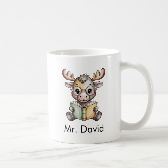 Taza De Café Cute Moose Reading a Book Custom (Derecha)