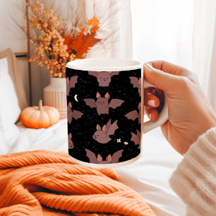 Taza De Café Cute murciélagos morados de Halloween en el cielo