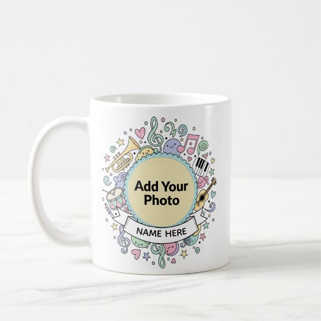 Taza De Café Cute Musical Doodles Kids Custom Photo  Name Mug (Izquierda)