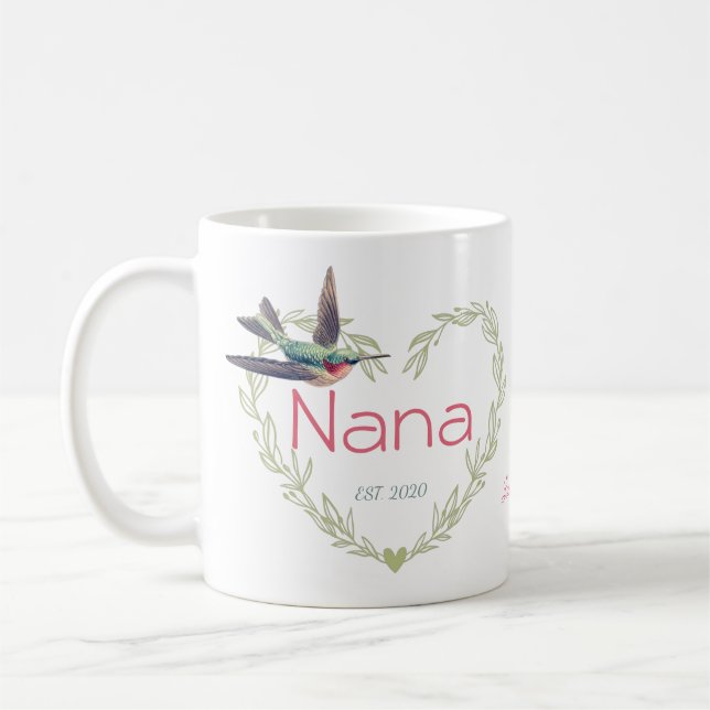 Taza De Café Cute Nana Heart Hummingbird Green Ruby Red (Izquierda)