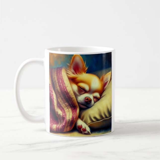 Taza De Café Cute Napping Chihuahua | Té de dulce de sueños (Izquierda)