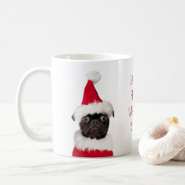 Taza De Café Cute Navidades Black Pug Puppy Santa te ve