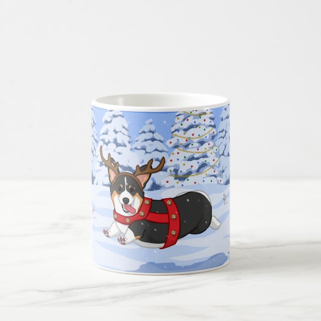 Taza De Café Cute Navidades de Corgi Negro disfraz de reno (Centro)