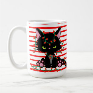 TAZA DE CAFÉ CUTE NAVIDADES ENOJADOS GATO NEGRO CON LUCES