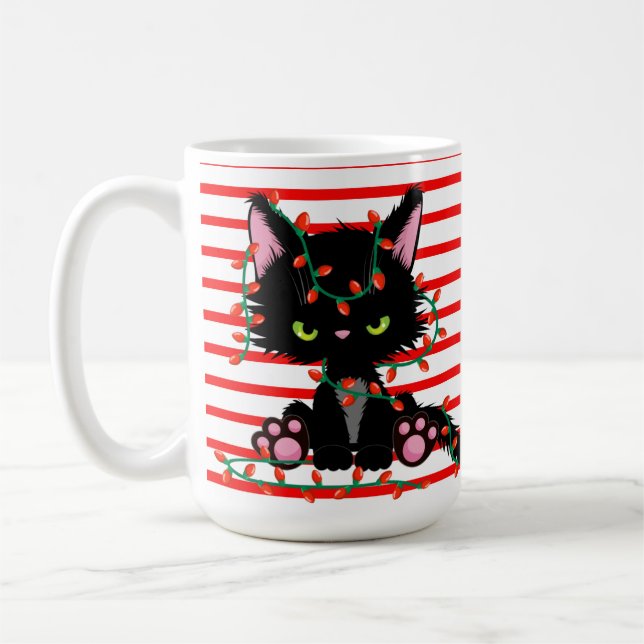 TAZA DE CAFÉ CUTE NAVIDADES ENOJADOS GATO NEGRO CON LUCES (Izquierda)