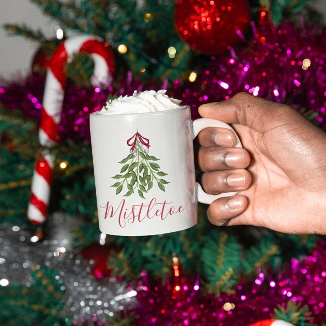 Taza De Café Cute Navidades Whimsical Mistletoacuarela (Christmas cute merry mistletoe holiday custom mug)