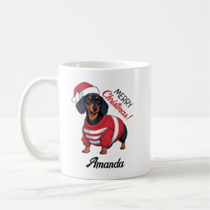 Taza De Café Cute negro morera navidad Perro vienés