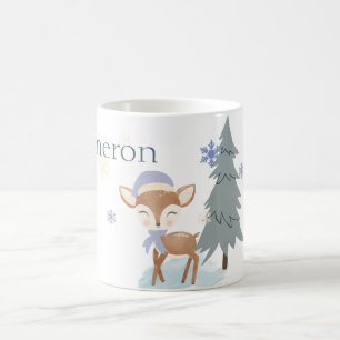 Taza De Café Cute Niño Ciervo Bebé de Invierno Nombre Personali
