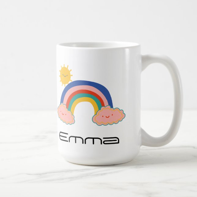 Taza De Café Cute niño del sol arcoiris de vuelta al colegio DI (Derecha)