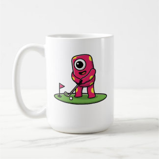Taza De Café Cute One-Eyed Pink Monster Playing Golf Cartoon