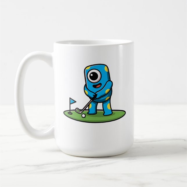Taza De Café Cute One-Eyed Pink Monster Playing Golf Cartoon (Izquierda)