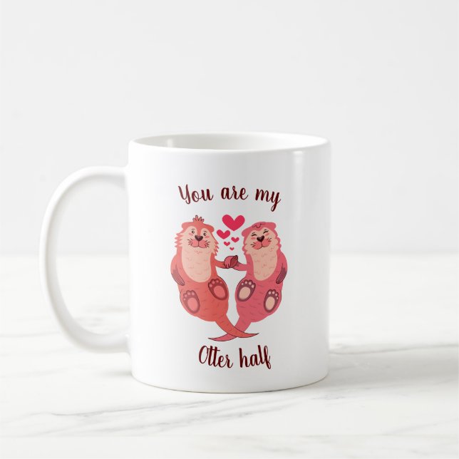 Taza De Café Cute Otters Día de San Valentín Couple Personaliza (Izquierda)
