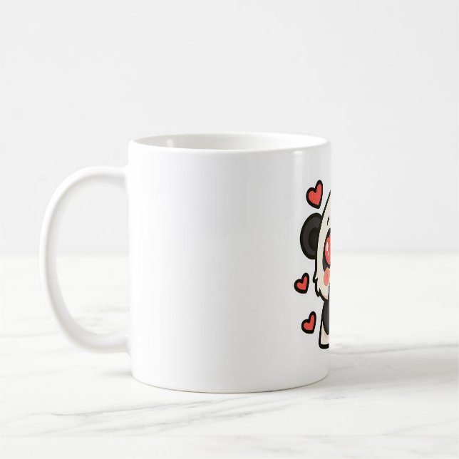 Taza De Café Cute Panda Love Mug – Kawaii Heart Eyes design (Izquierda)