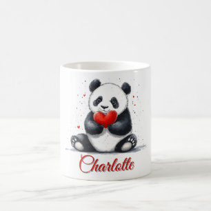 Taza De Café Cute Panda Sosteniendo Corazón con Nombre Personal