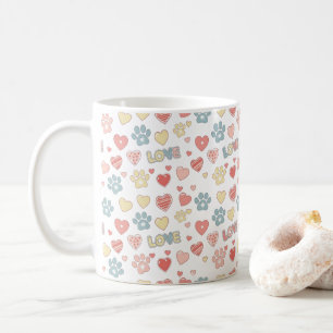 Taza De Café Cute Pastel Huellas de Pata y Corazones Patrón "AM
