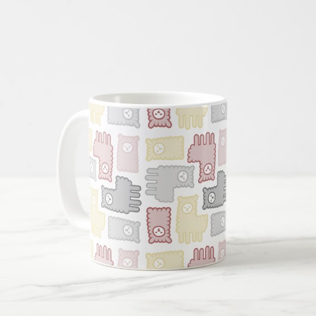 Taza De Café Cute Pastel Llama Puzzle Pattern (Anverso izquierdo)
