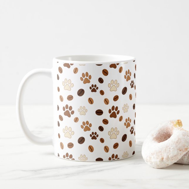Taza De Café Cute Paw Print and Coffee Bean Pattern Mug (Con donut)