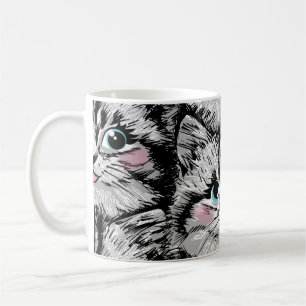 Taza De Café Cute pelry kitten cara sin fisuras. Ilustración