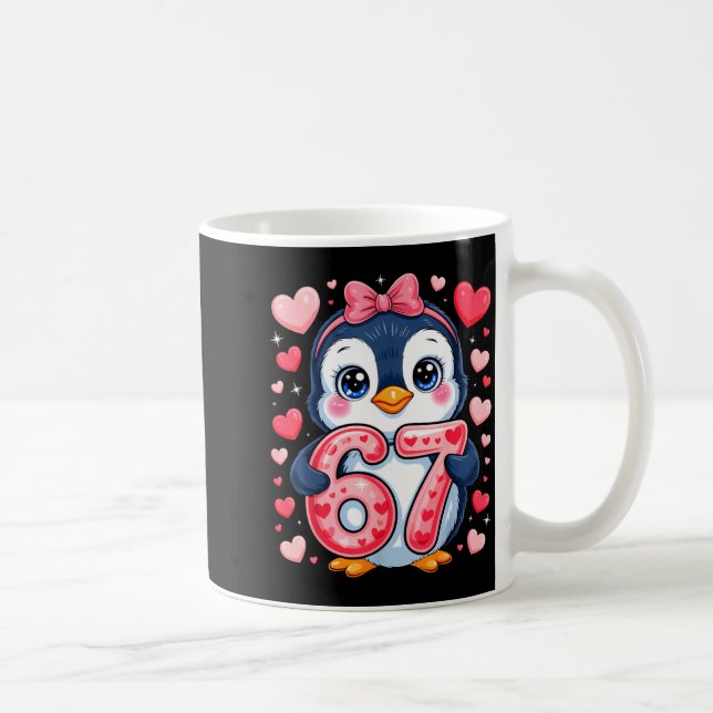 Taza De Café Cute Penguin 67 Six Seven Valentine Hearts 6 7 Mem (Derecha)