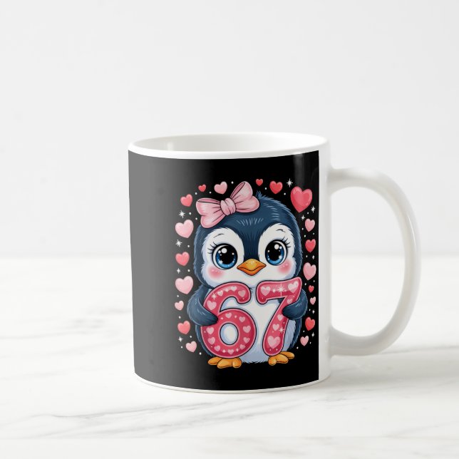 Taza De Café Cute Penguin 67 Six Seven Valentine Hearts 6 7 Mem (Derecha)
