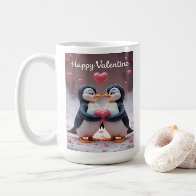 Taza De Café Cute Penguin Valentine Adorable Couple Love (Con donut)