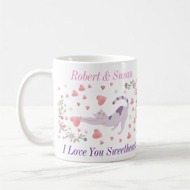 Taza De Café Cute Personalized Cat Valentine Giff (Izquierda)