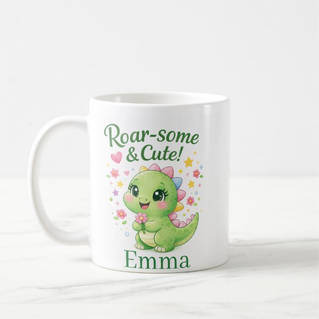 Taza De Café Cute Personalized Dinosaur Name Mug (Izquierda)