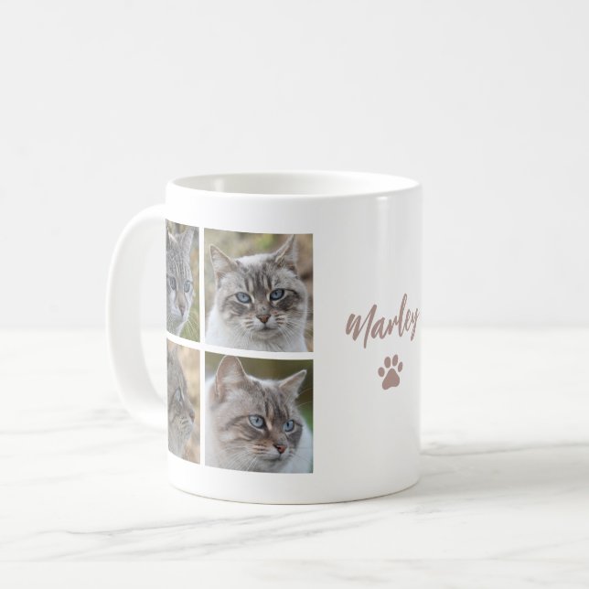 Taza De Café Cute Pet Cat Custom 8 Photo Collage Coffee Mug (Anverso izquierdo)