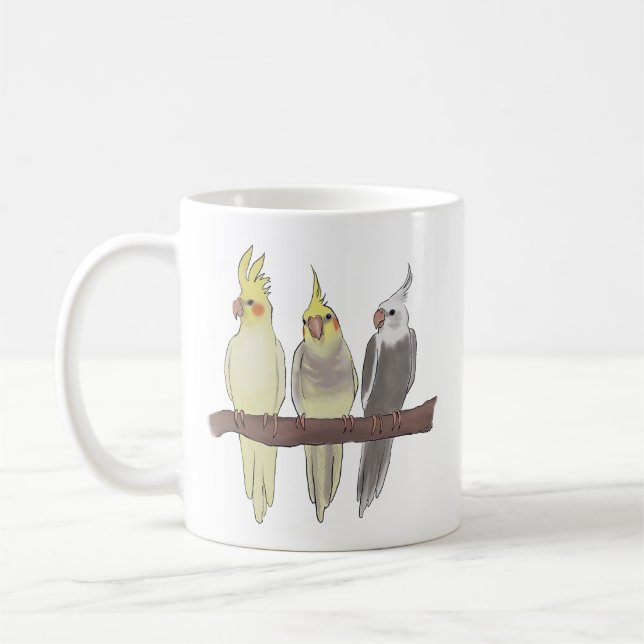 Taza De Café Cute Pet Cockatiels Flock on Perch Bird Lover (Izquierda)
