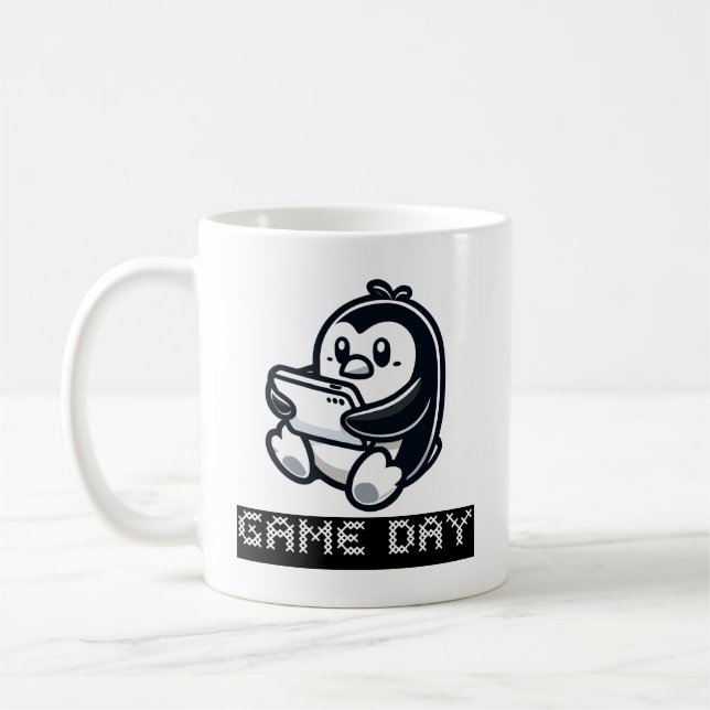 Taza De Café Cute Pingüino está jugando un videojuego - Juego (Izquierda)