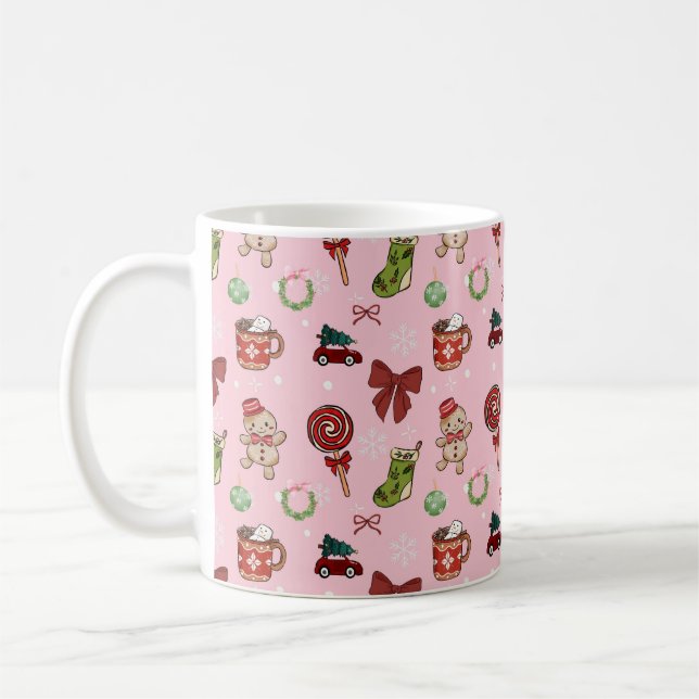 Taza De Café Cute Pink Christmas Seamless Pattern (Izquierda)