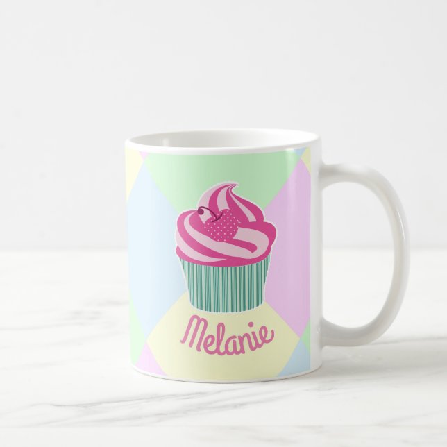 Taza De Café Cute Pink Cupcake Pastel Colors Personalised (Derecha)