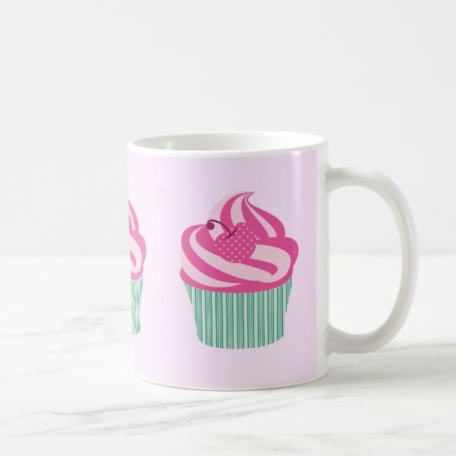 Taza De Café Cute Pink Cupcakes Pattern Pastel Pink (Derecha)
