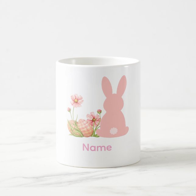 Taza De Café Cute Pink Easter Bunny with Spring Flowers  (Centro)