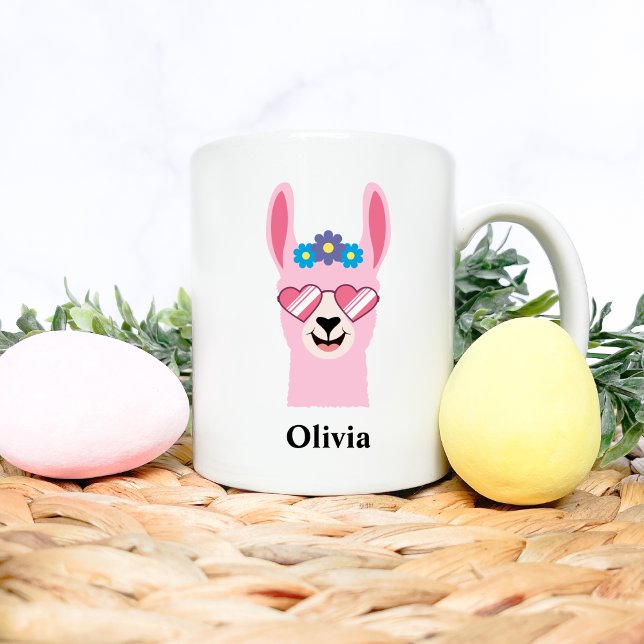 Taza De Café Cute Pink Girls Llama Personalize Name (Subido por el creador)