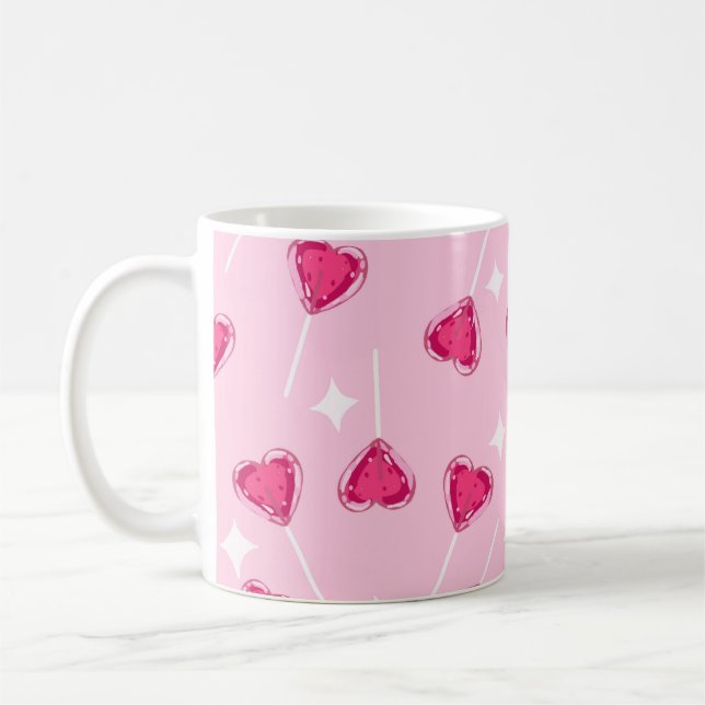 Taza De Café Cute Pink Heart Lollipop Seamless Pattern (Izquierda)