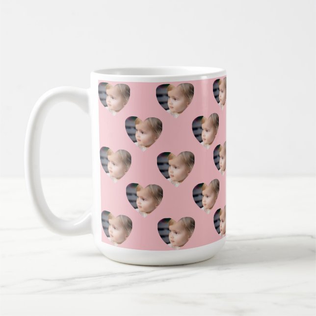 Taza De Café Cute Pink Hearts Kids Photo Custom Face (Izquierda)